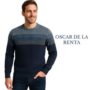 Oscar de la Renta Men’s Gradient Blue Knit Sweater | Cotton Blend | M
